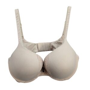 Victoria's Secret Perfect Shape T-Shirt‎ Bra Beige Lace Trim Full Coverage 36DD